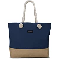  - LARK STREET Bolso de Playa Bolso de Viaje para Hombre y Mujer Hecho de Resistente Lona de Algodón y Yute - Bolsa para Nadar con Cómodas Asas Amplias - Gran Bolso Tote con Cremallera